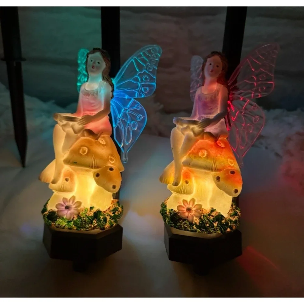 Fairy Solar Garden Stake Lights Whimsical Garden Fairy Mushroom Garden Lamps 5pc
